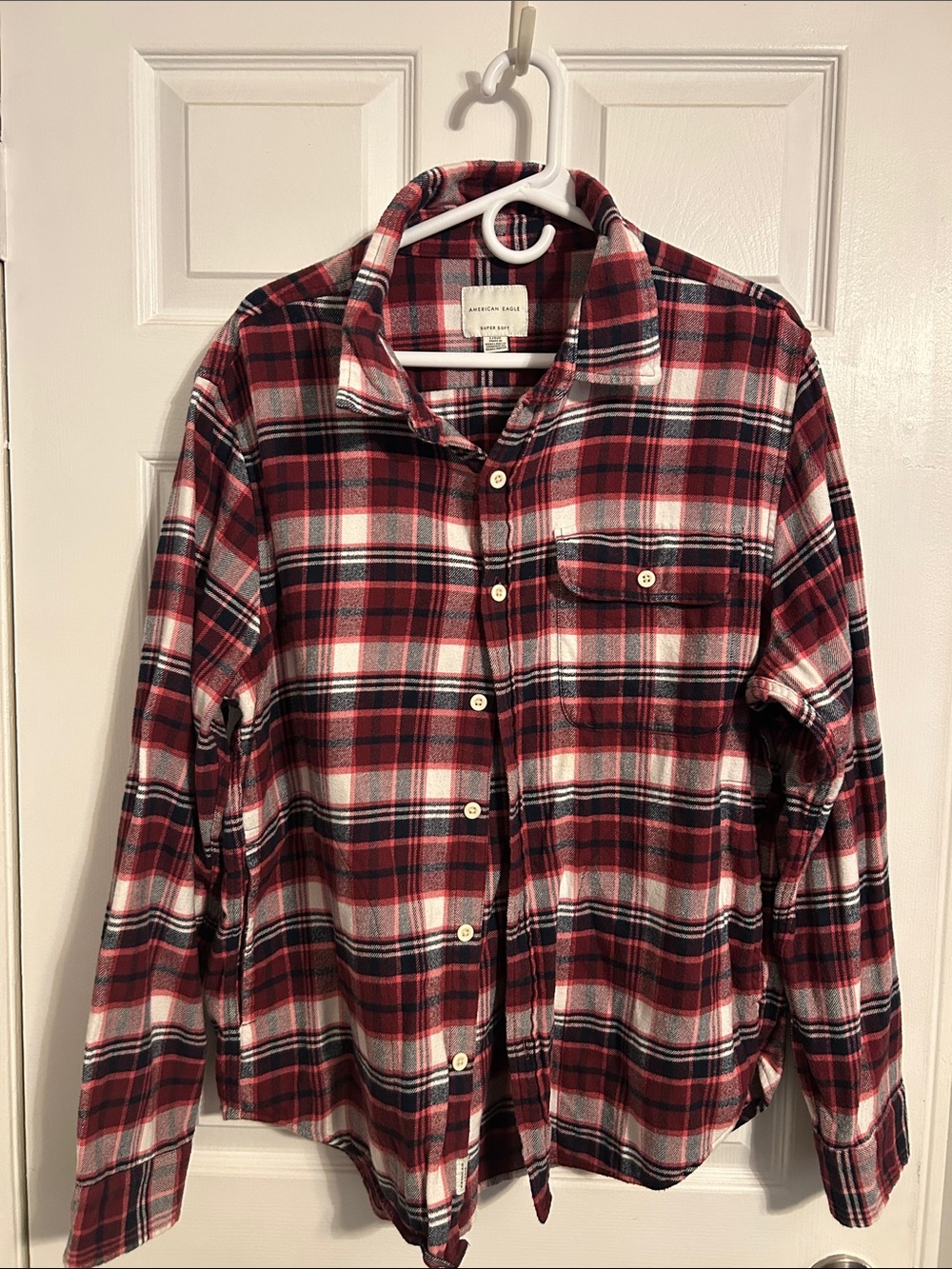 American Eagle Outfitters Super Soft Red and Black Plaid Button-Down Shirt